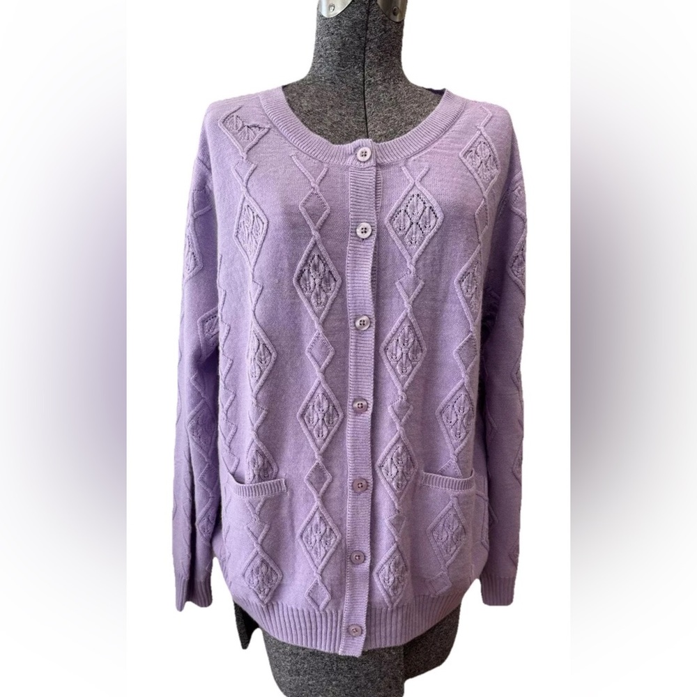 National ladies PXL 1990s Granny‎ core cardigan sweater-front pockets-acrylic